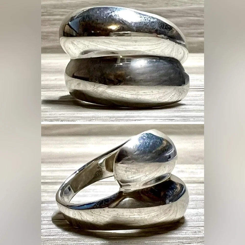 Vintage Designer MWS Sterling Silver Modernist Double Wave Wrap Ring, Size 5.5 - Picture 1 of 10